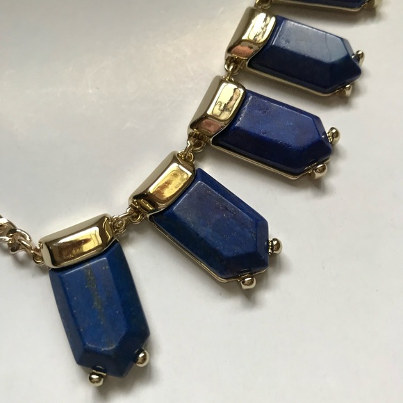 Ann Taylor LOFT Blue Lapis Lazuli Necklace Gold Link Chain - Picture 6 of 13